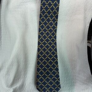 Hermes Navy and Gold Chain-Link Silk Tie